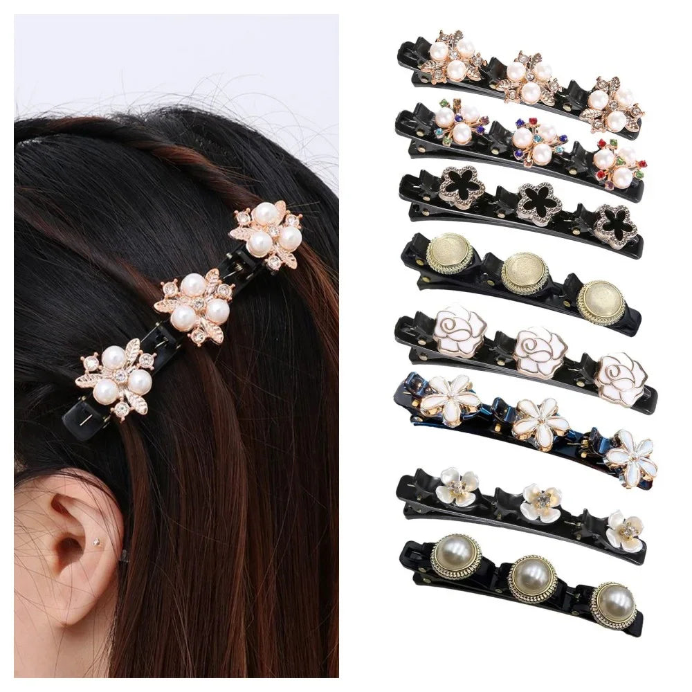 Korean Braided Rhinestone Hair Clip | Double Layer Hairpin Rhinestone Hair Clip QXL