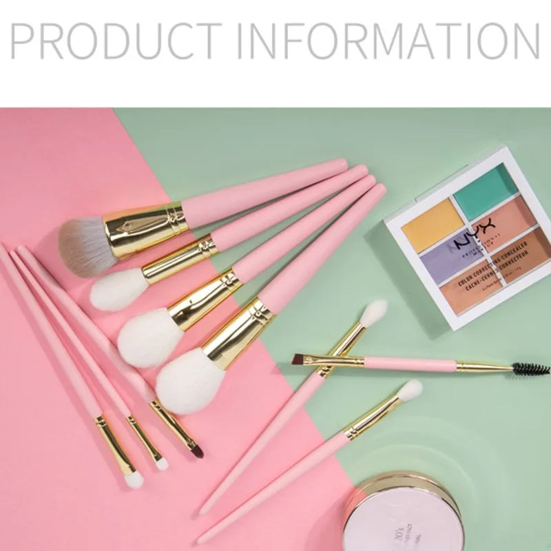 10-Pc Goat Hair Makeup Brush Set – Powder, Foundation & Blending Makeup Brush Set QXL