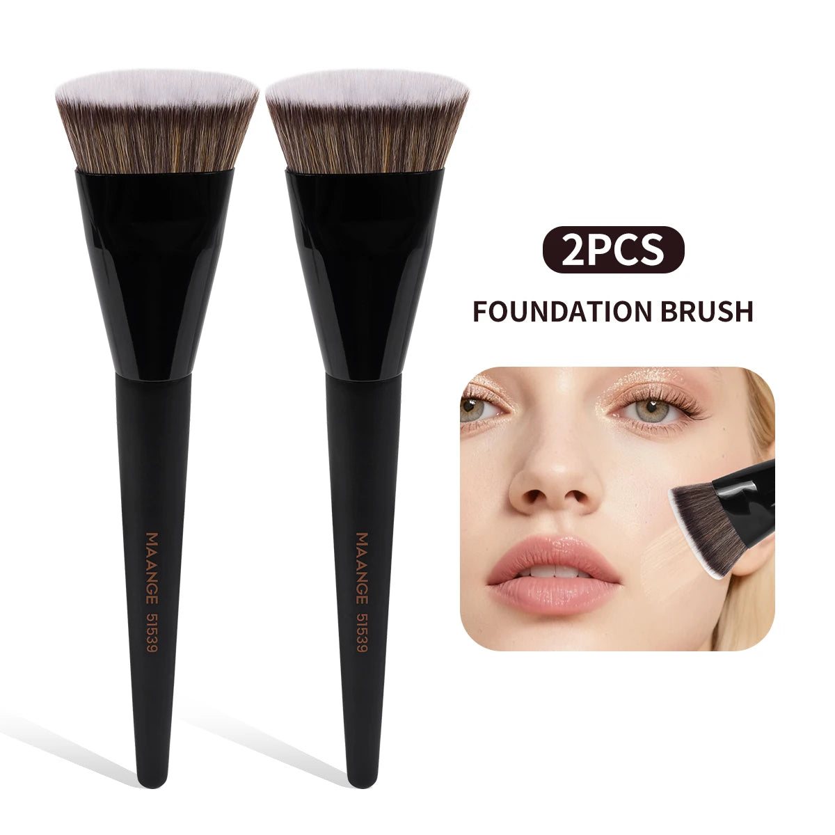 MAANGE Foundation & Contour Makeup Brush Set – 1 or 2 Pcs Makeup Brush Set QXL Black-2pcs