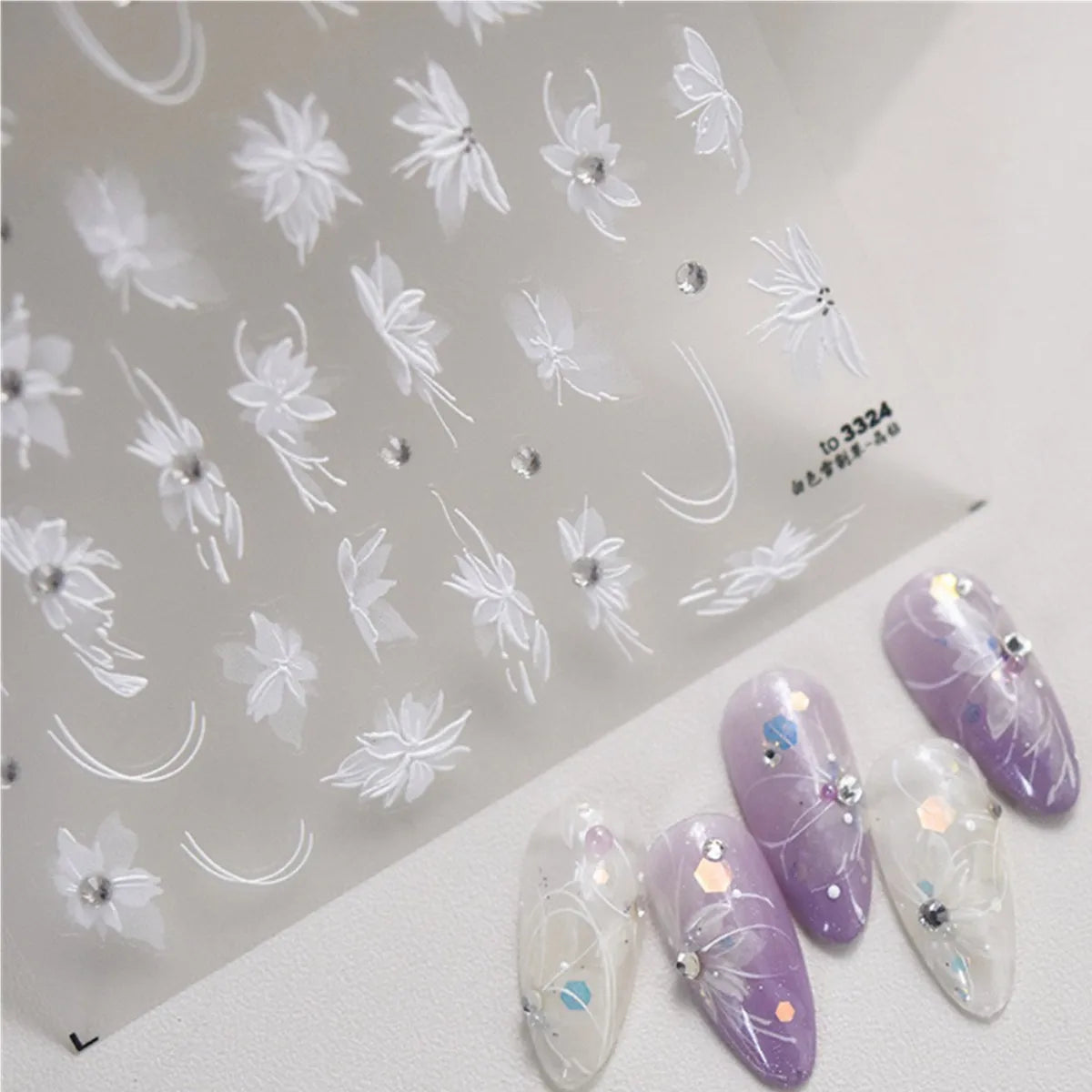 5D Diamond White Flower Nail Stickers | Kawaii Acrylic Decals Nail Art Stickers QXL
