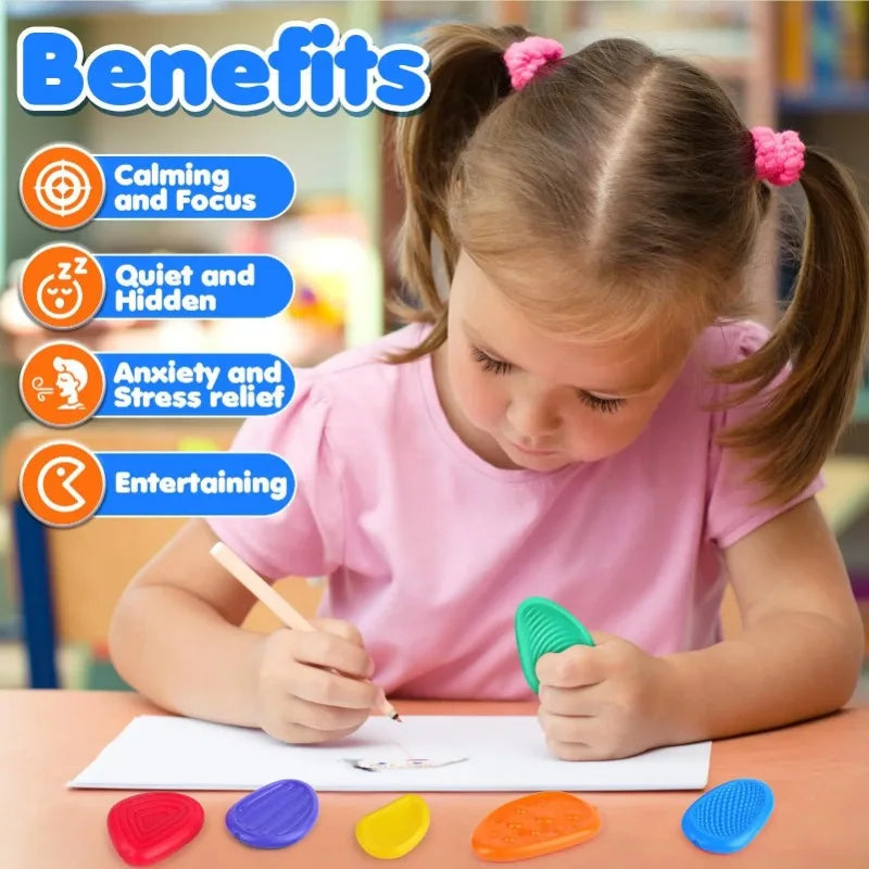 Silicone Sensory Fidget Stones 6-Pack | Textured Calming Toys Sensory Fidget Toys QXL