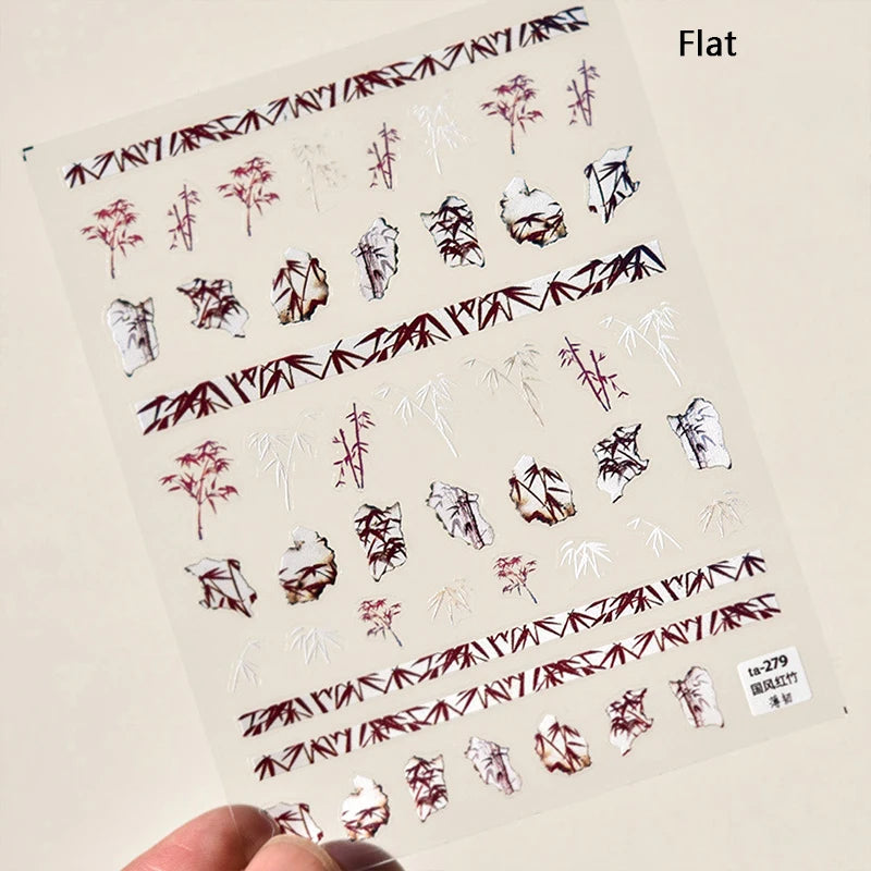 5D Kawaii Panda Bamboo Nail Art Stickers | Self-Adhesive Decals