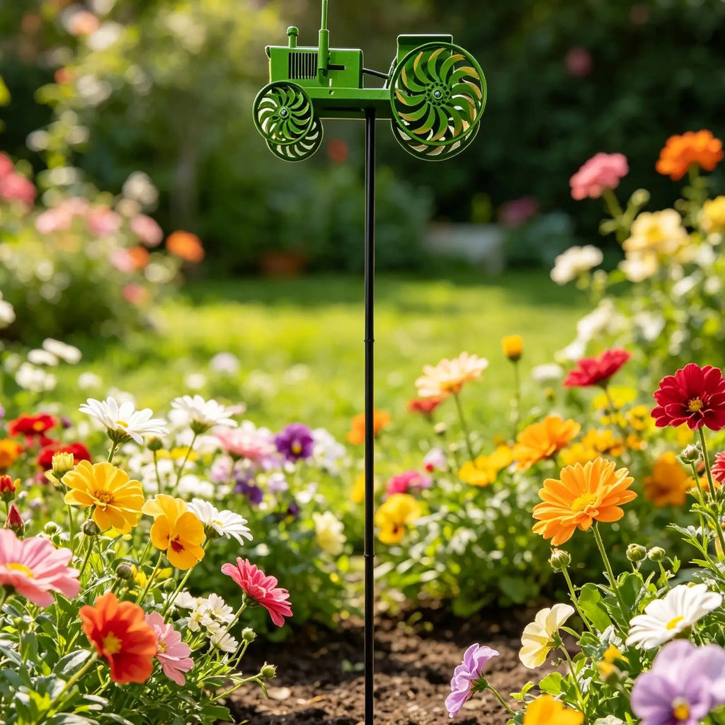Green Tractor Wind Spinner Stake | Rotating Garden Windmill Garden Wind Spinner QXL