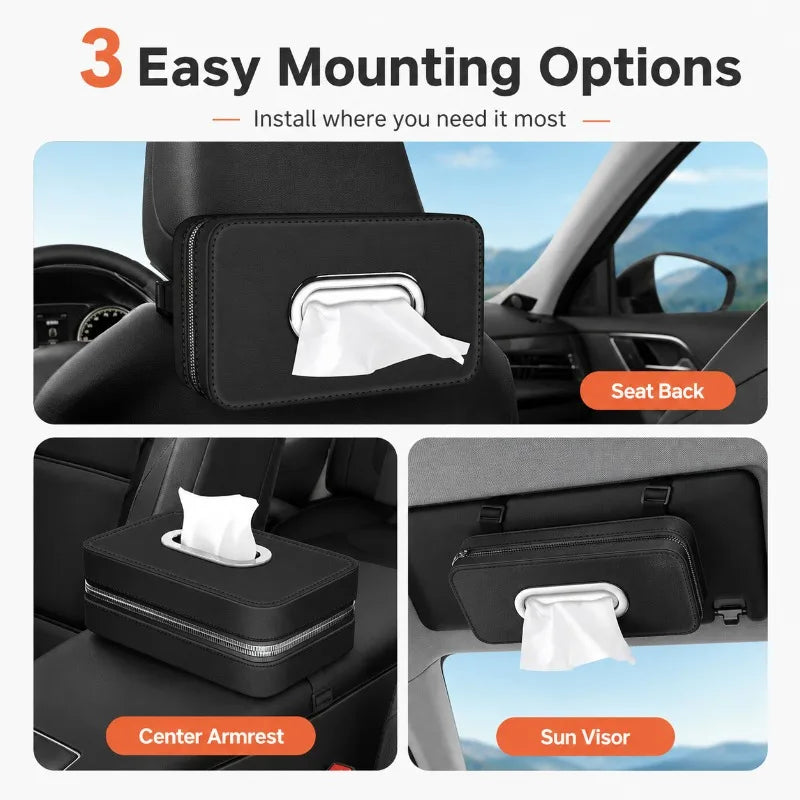 PU Leather Car Tissue Holder – Backseat, Armrest & Visor Car Tissue Holder QXL