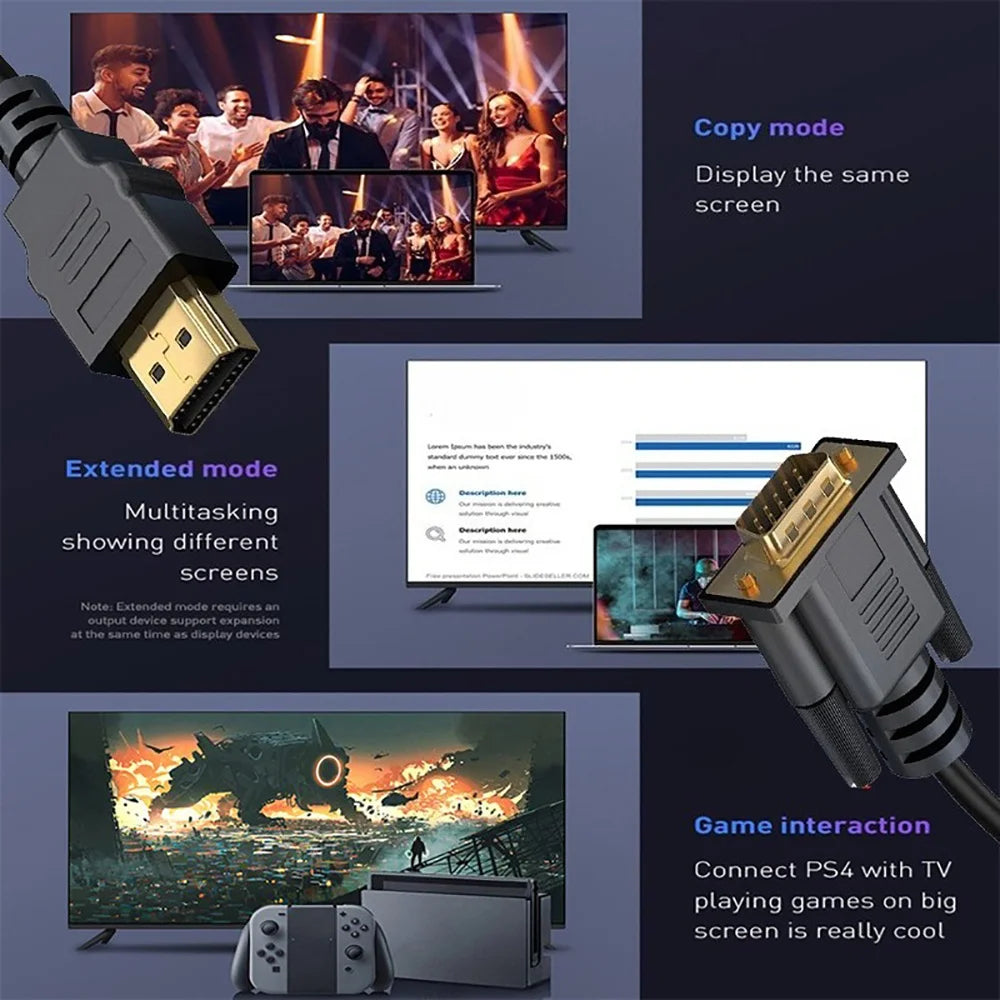 HDMI to VGA Adapter Cable 1080P Gold Plated 1.8M | PC PS4 Xbox HDMI to VGA Cable QXL