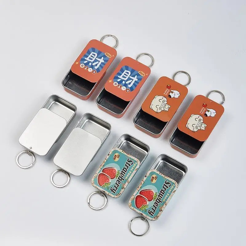 Slide Top Tin Box | Metal Storage Container with Keyring Slide Tin Storage Box QXL