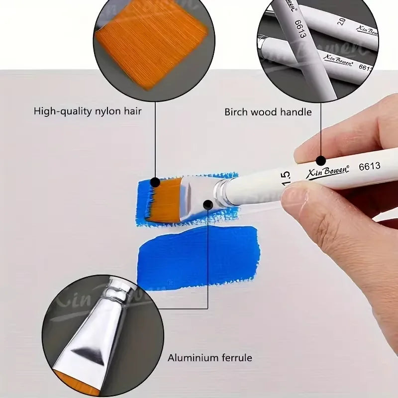 3-Piece Flat Paint Brush Set | Nylon Art Brushes for Acrylic & Oil Art Paint Brush Set QXL
