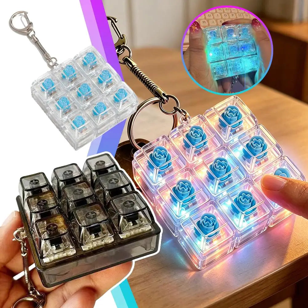 9-Key LED Fidget Keyboard Keychain | Clicky Tactile Toy Fidget Keychain Toy QXL