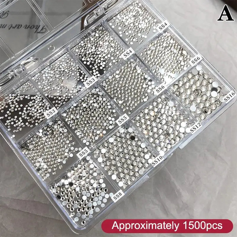 12-Grid Crystal Flatback Nail Rhinestones | DIY Nail Art Nail Art Rhinestones QXL White A