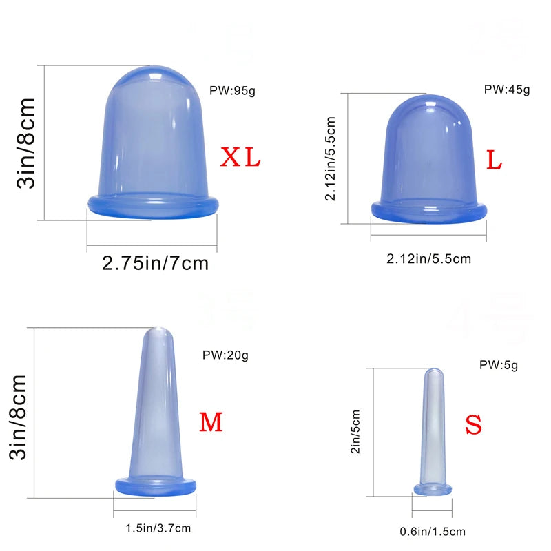 7-Piece Silicone Cupping Set | Vacuum Massage Cups 4 Sizes Silicone Cupping Set QXL