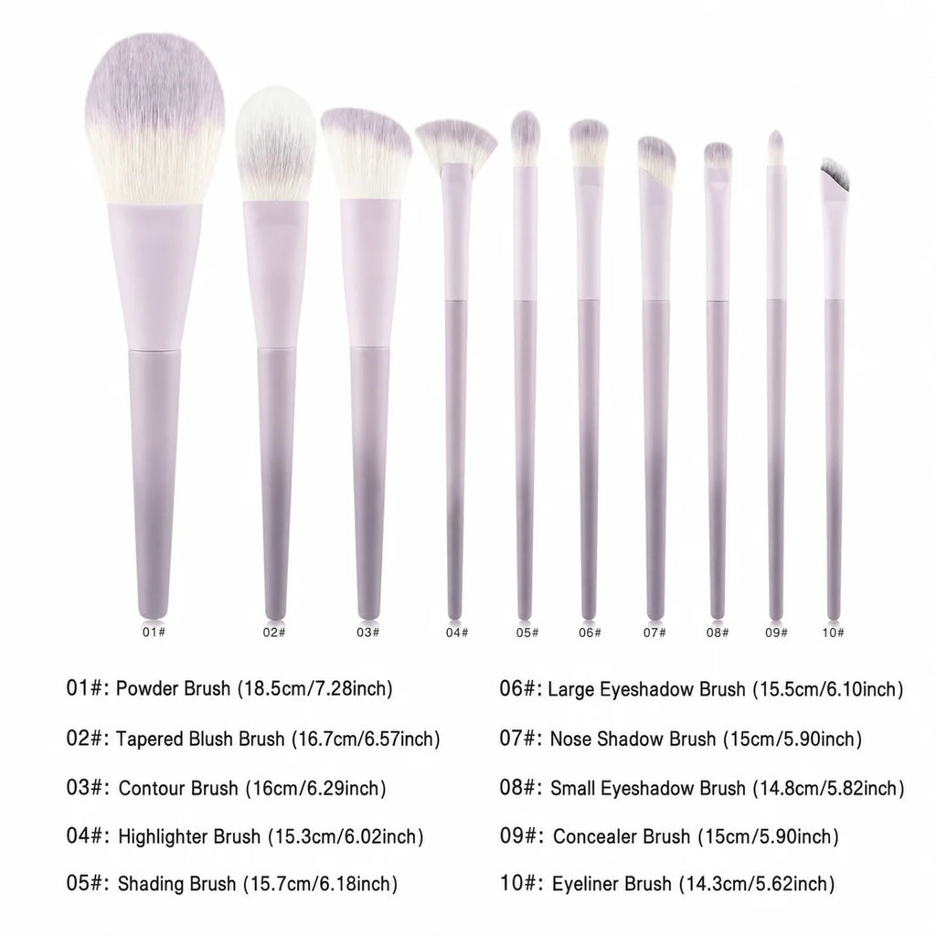 10-Pc Pink-Purple Gradient Makeup Brush Set | Synthetic Fiber Makeup Brush Set QXL