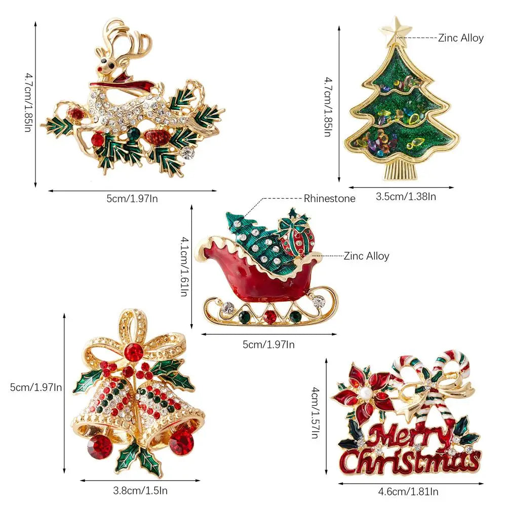 Christmas Rhinestone Brooch | Santa, Elk & Penguin Holiday Pin Holiday Brooch Pin QXL
