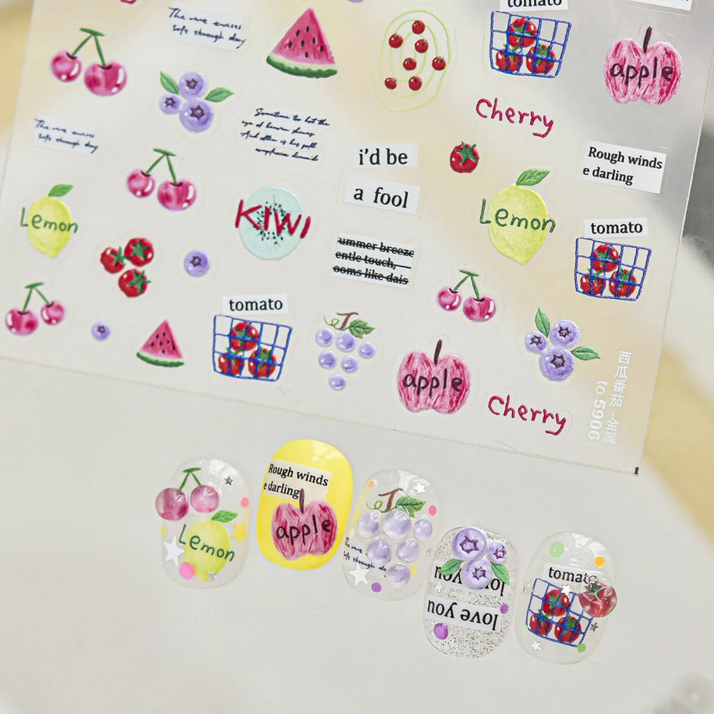 5D Fruit Nail Stickers | Kiwi Watermelon Cherry Decals Nail Art Stickers QXL