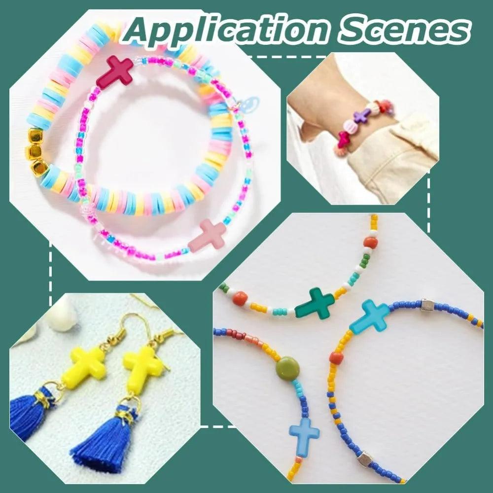 120-Pc Acrylic Cross Beads | 24 Colors DIY Jewelry Making Craft Beads Set QXL