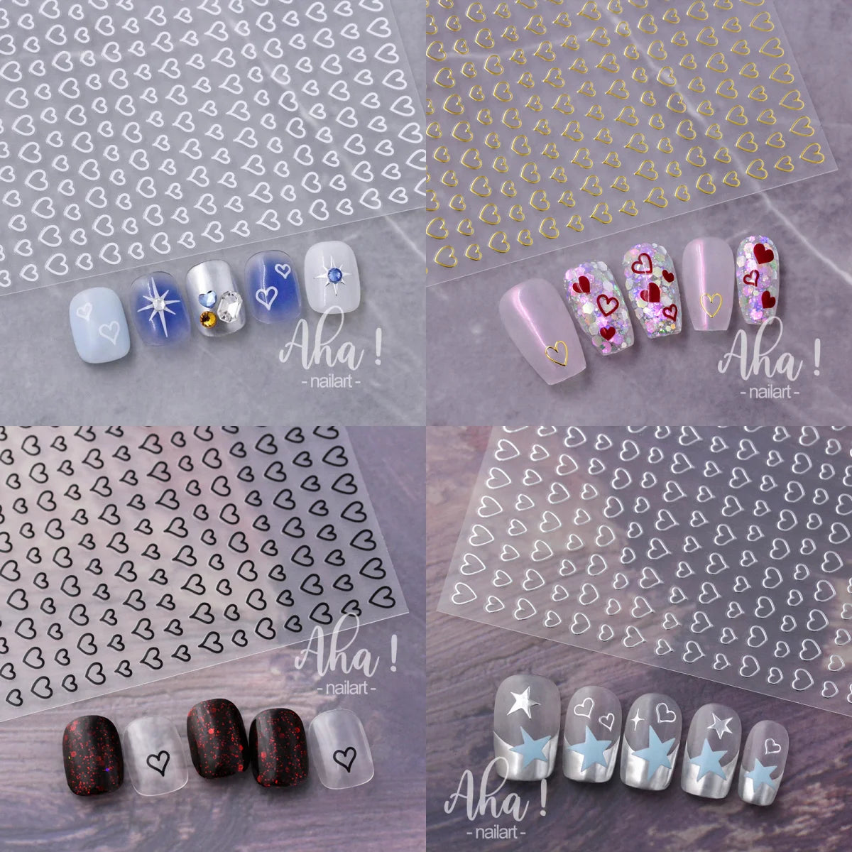 3D Hollow Heart Nail Stickers | Kawaii Self-Adhesive Decals Nail Art Stickers QXL