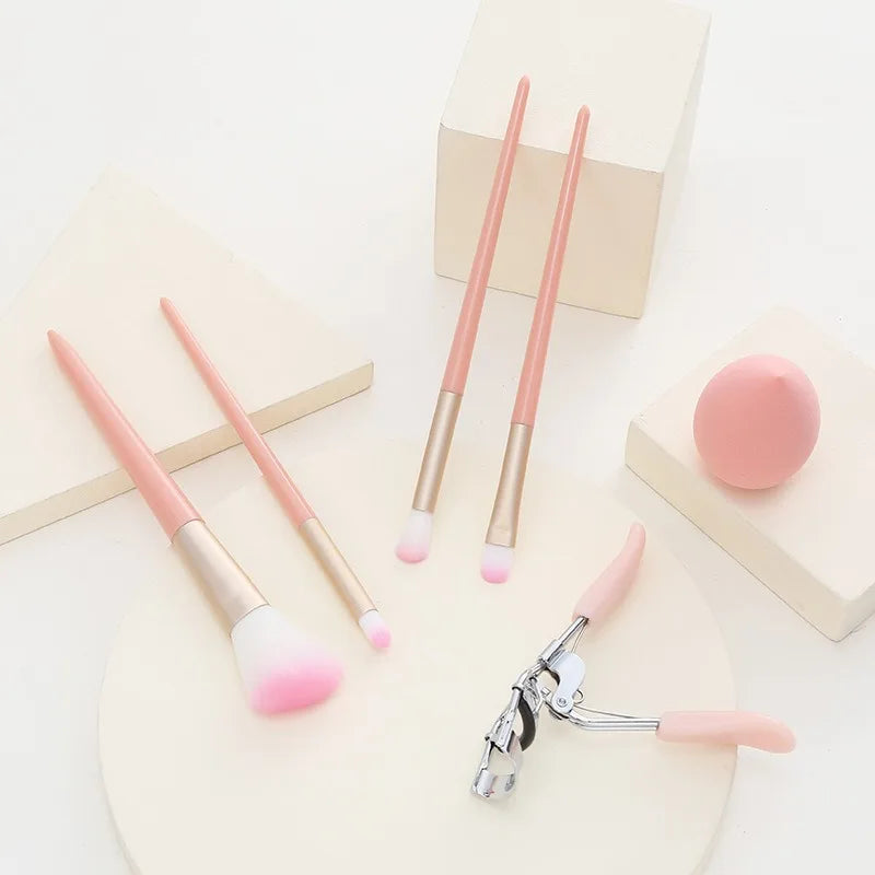 6-Piece Makeup Brush Set with Sponge & Eyelash Curler Makeup Brush Set QXL