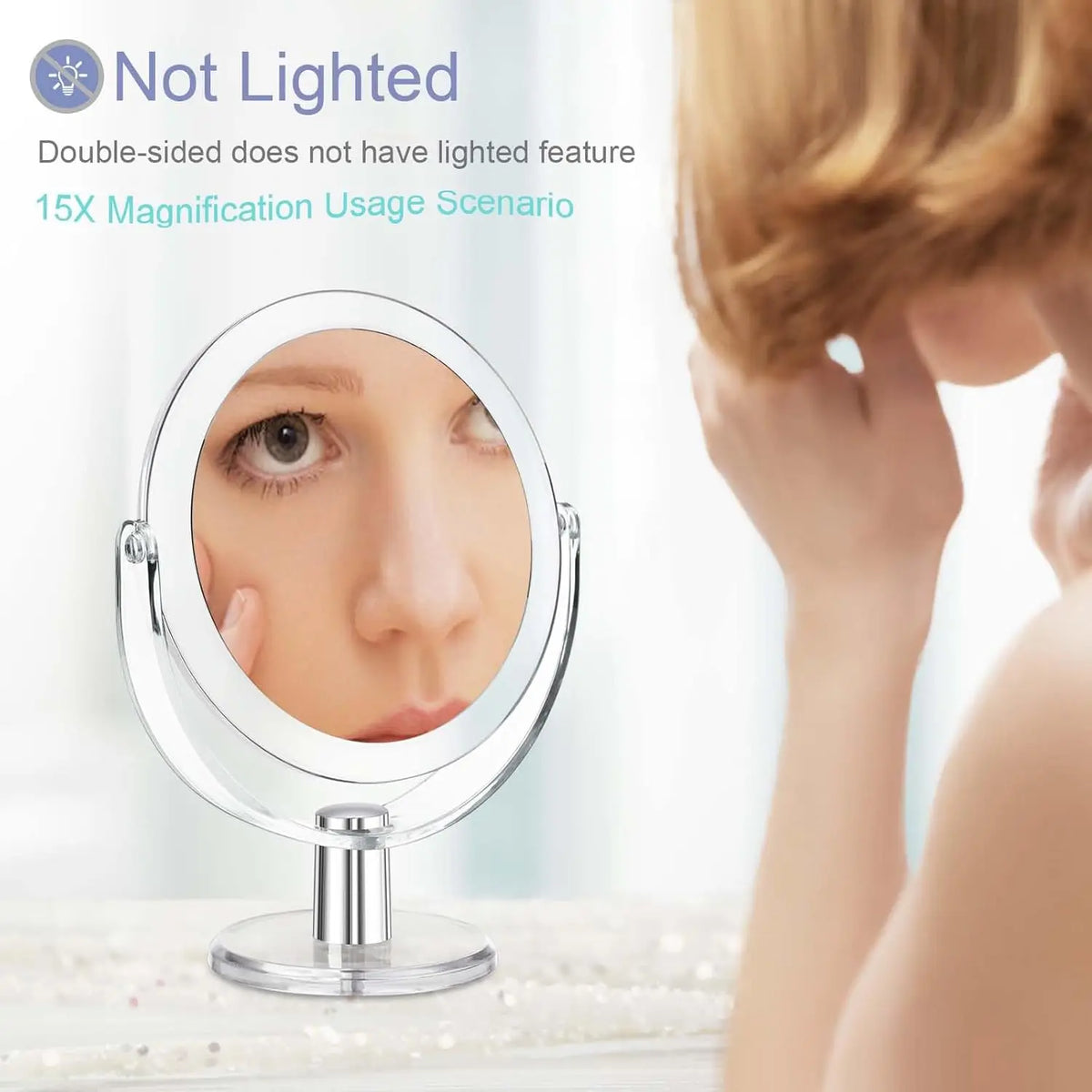 Double-Sided 1X/2X Magnifying Makeup Mirror | 360° Swivel Stand Magnifying Makeup Mirror QXL