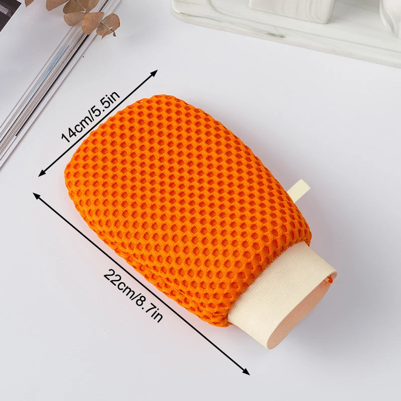 2-in-1 Bath Loofah Glove & Soap Bag | Double-Sided Scrubber Bath Scrubbing Glove QXL Gloves Orange