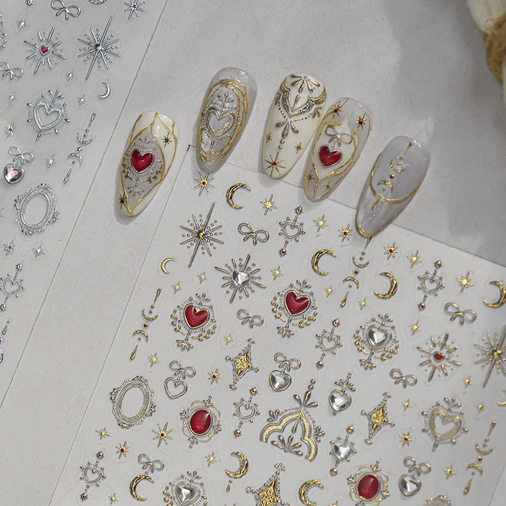 5D Nail Stickers – Moon Star Heart Gem Vintage Bow Decals 5D Nail Stickers QXL