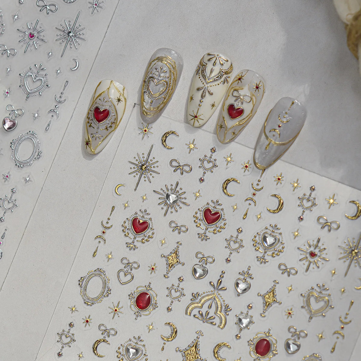 5D Nail Stickers – Moon Star Heart Gem Vintage Bow Decals 5D Nail Stickers QXL