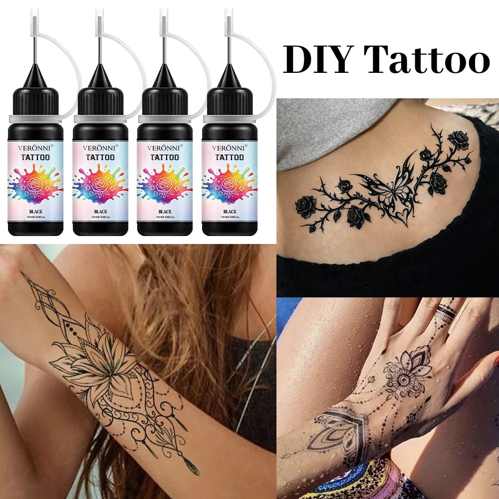 Temporary Tattoo Gel Kit with Stencils | DIY Body Art Set Temporary Tattoo Kit QXL