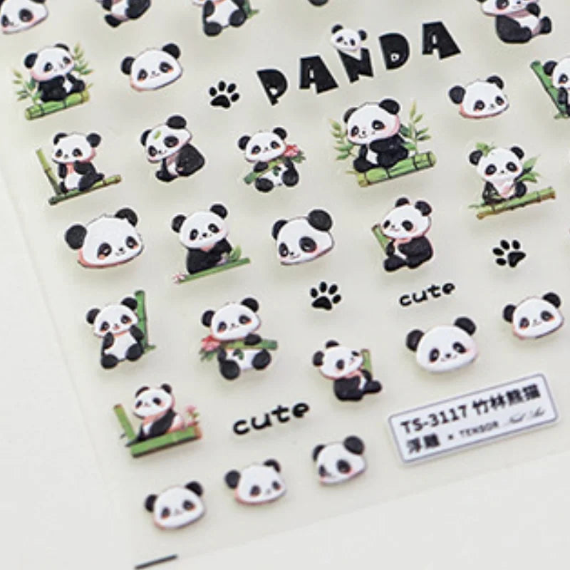 5D Embossed Panda Nail Stickers | Kawaii Bamboo Slider Decals Nail Art Stickers QXL