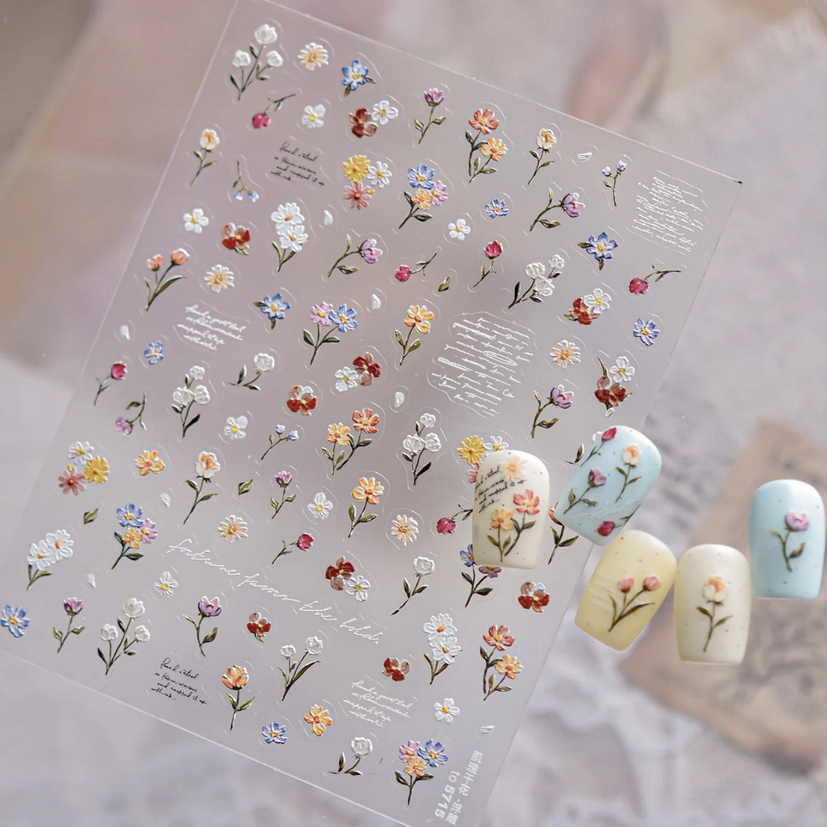 5D Pressed Flower Nail Art Stickers | Vintage Floral Decals Nail Art Stickers QXL