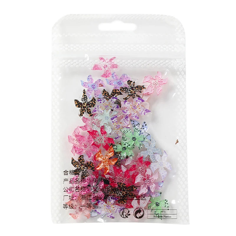 50-Pc 3D Resin Lily Flower Nail Charms | Ice Transparent DIY Nail Art Charms QXL