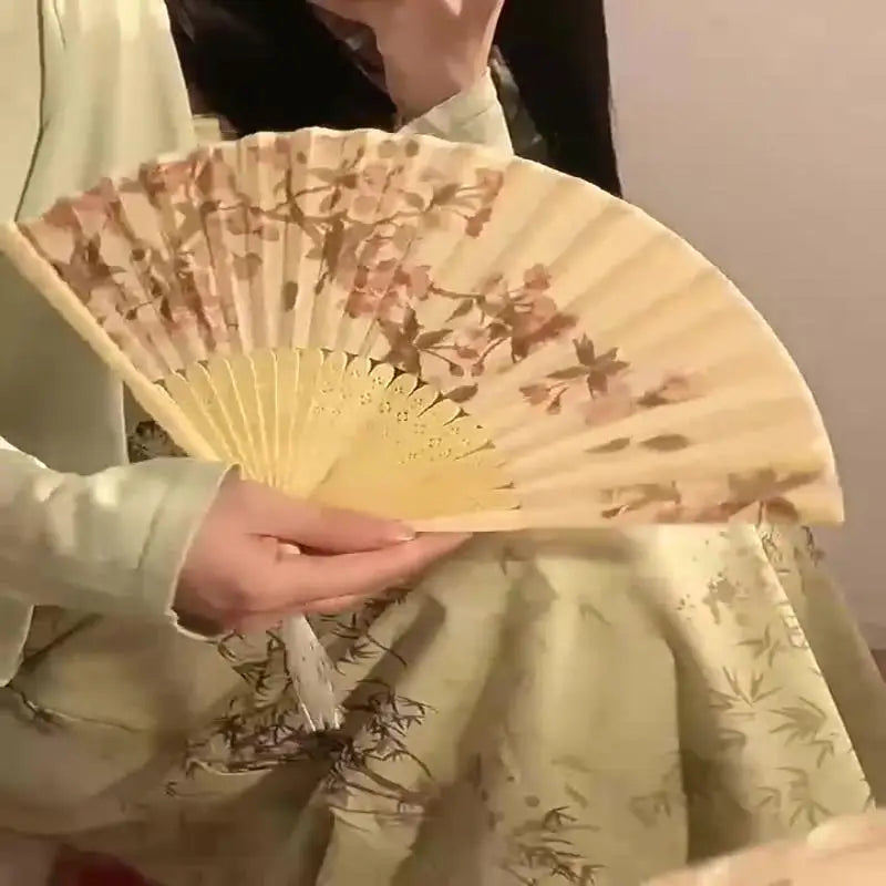 Chinese Bamboo Folding Fan | Silk Flower Dance & Decor Prop Folding Hand Fan QXL