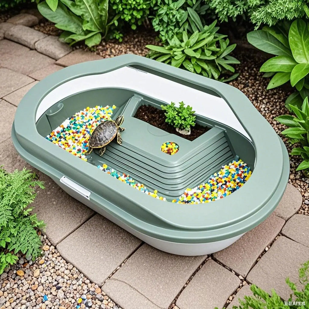 Turtle Tank Terrarium | Basking Stage, Clear Lid & Drainage Reptile Terrarium QXL
