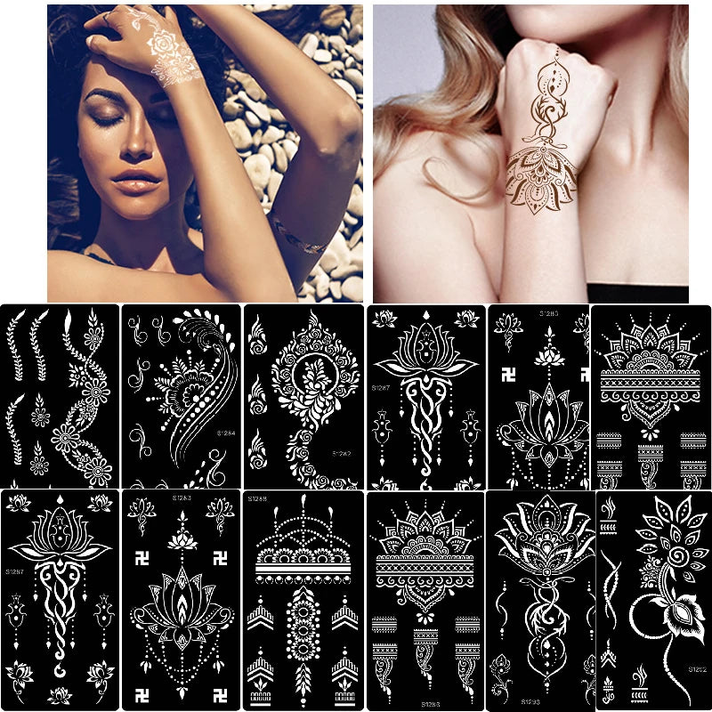 Indian Henna Hollow Tattoo Stencil | Temporary Body Art Template Tattoo Stencil QXL