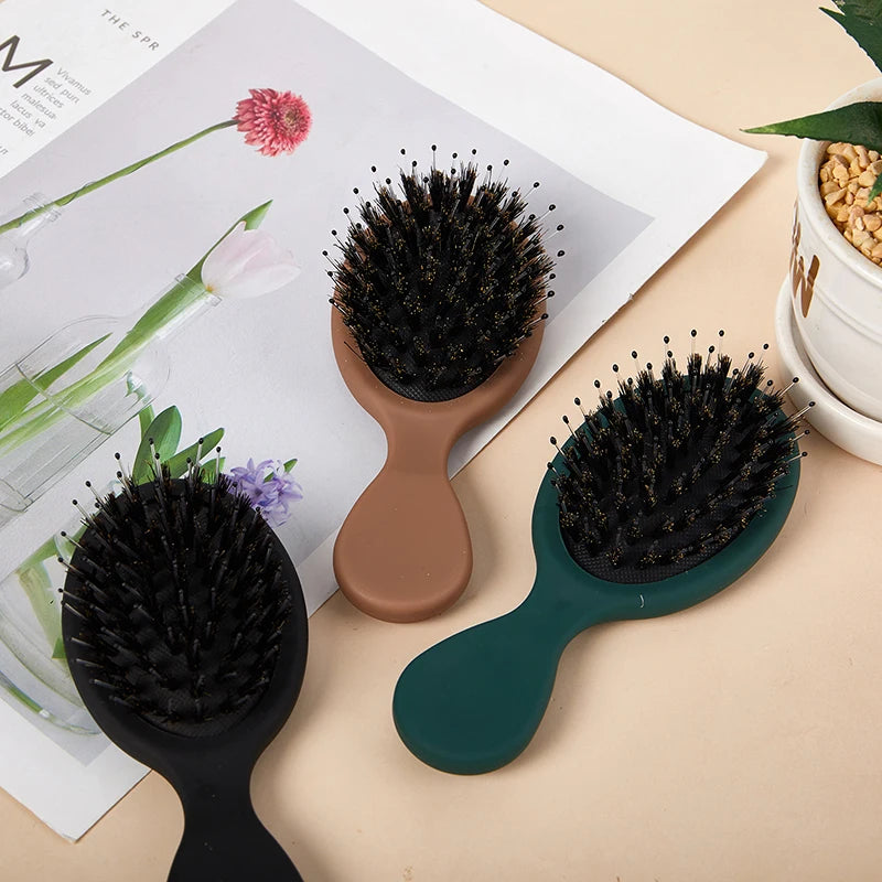Oval Boar Bristle & Nylon Hair Brush | Anti-Static Mini Brush Boar Bristle Hairbrush QXL