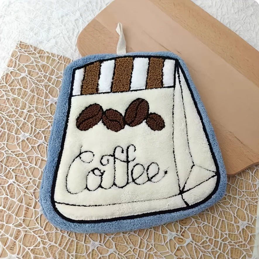 Coffee Theme Quick-Dry Hanging Hand Towel | Kitchen & Bath Decorative Hand Towel QXL