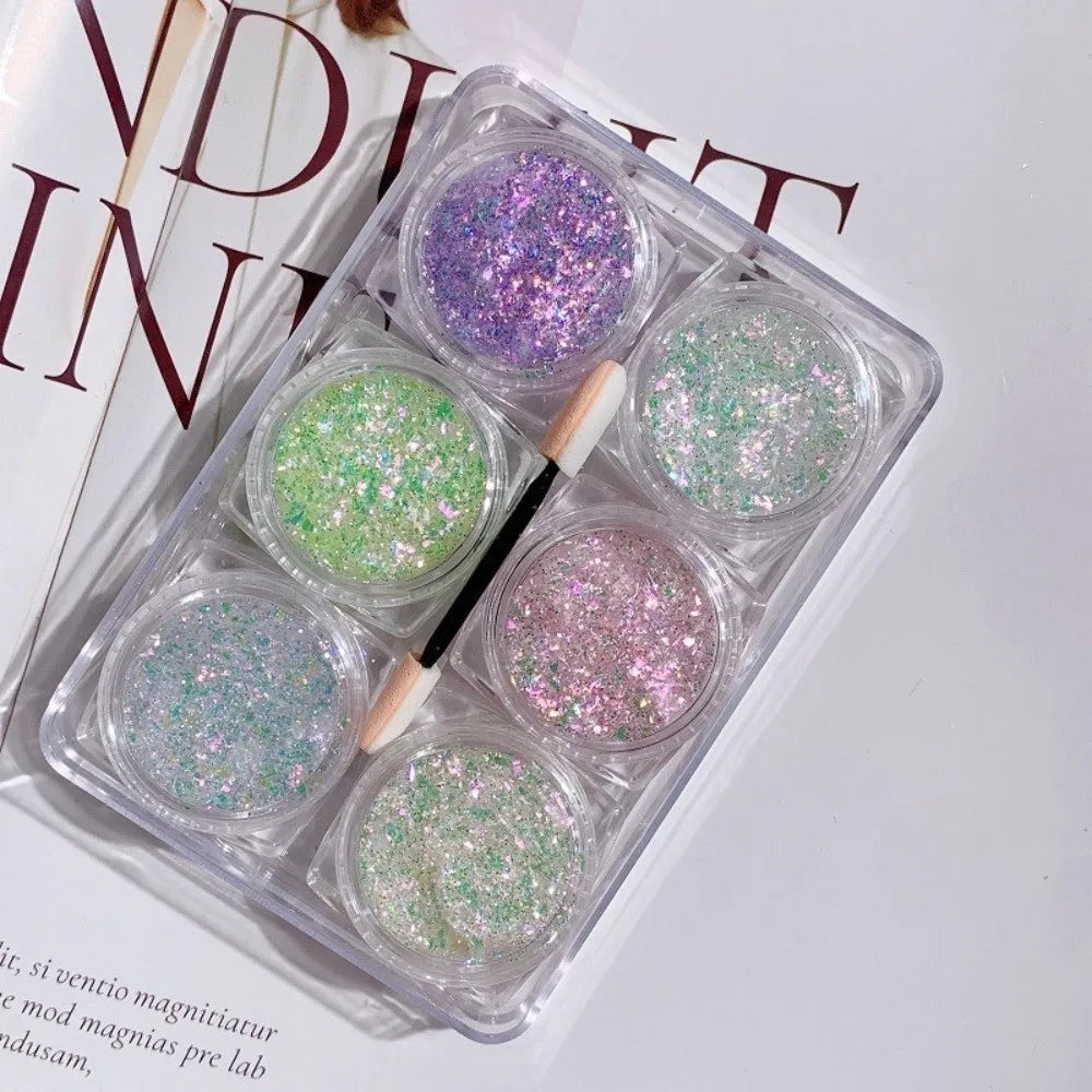 6-Piece Glitter Gel Set | Face Body Nail Hair Festival Sequins Body Glitter Gel Set QXL