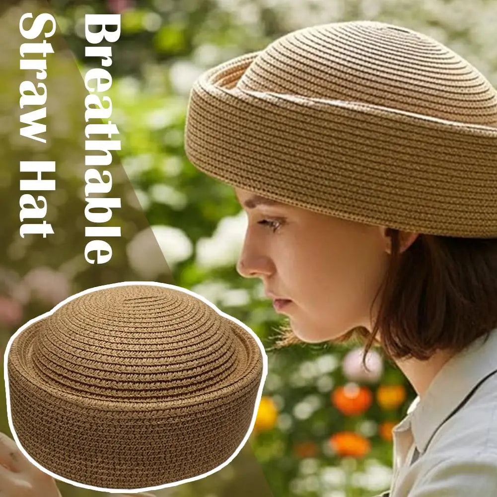Women's Raffia Straw Sun Hat | French Retro Beach Beret Women's Sun Hat QXL