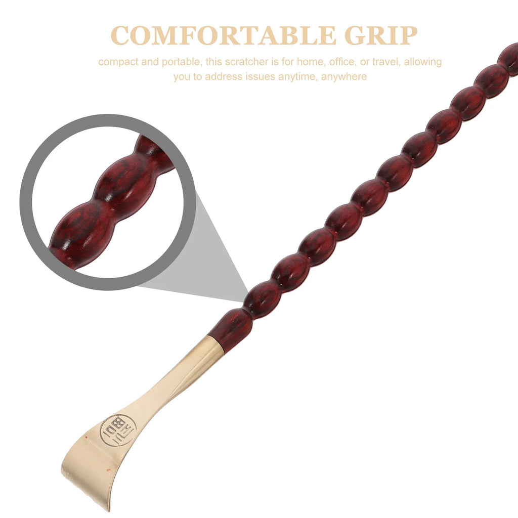 Wooden Brass Bead Back Scratcher | Long Handle Massage Tool Back Scratcher Massager QXL