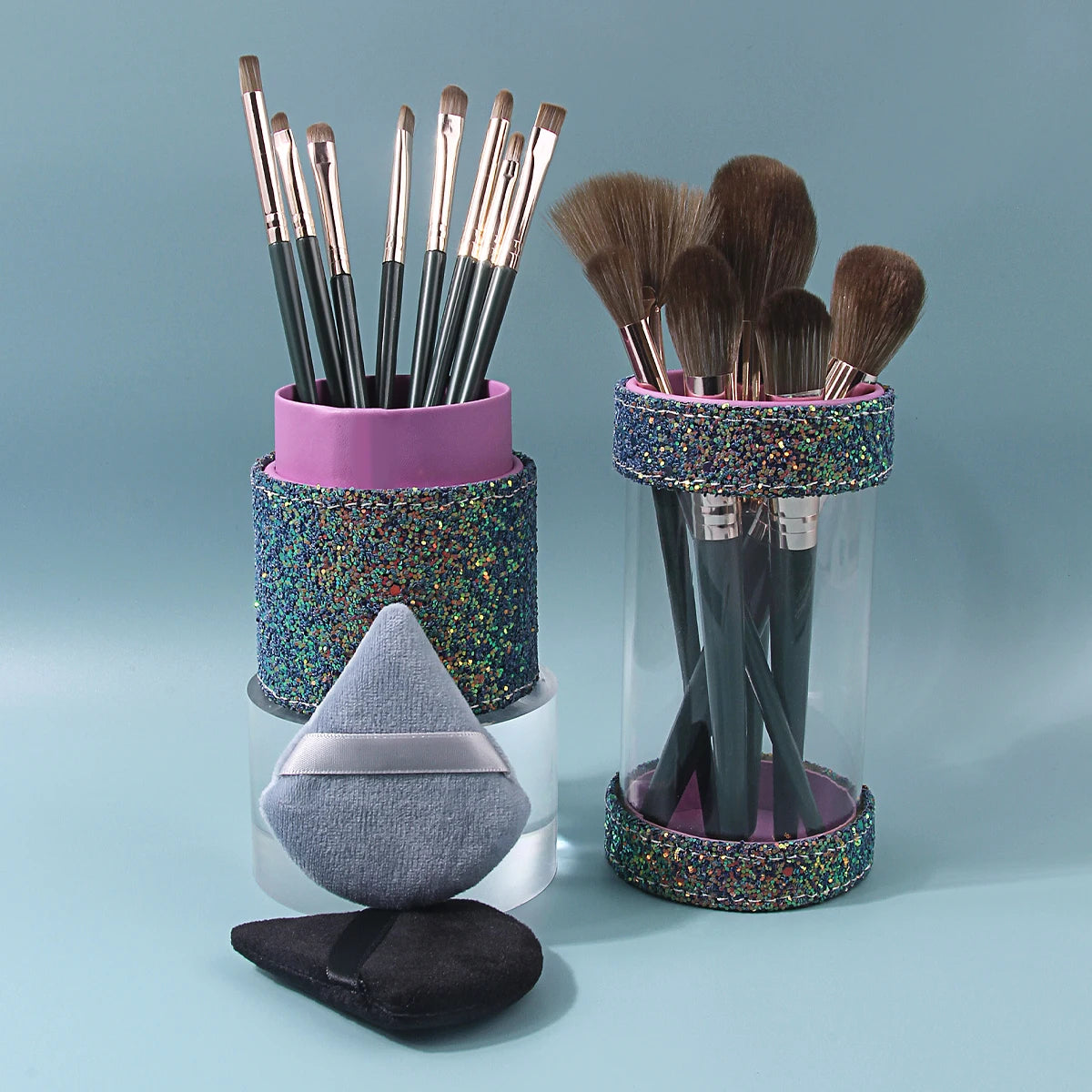 KOSSHOW 17-Pc Dark Green Makeup Brush Set & Glitter Case Makeup Brush Set QXL