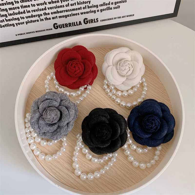 Camellia Pearl Brooch | Retro Floral Pin White Black Red Pink Floral Brooch Pin QXL