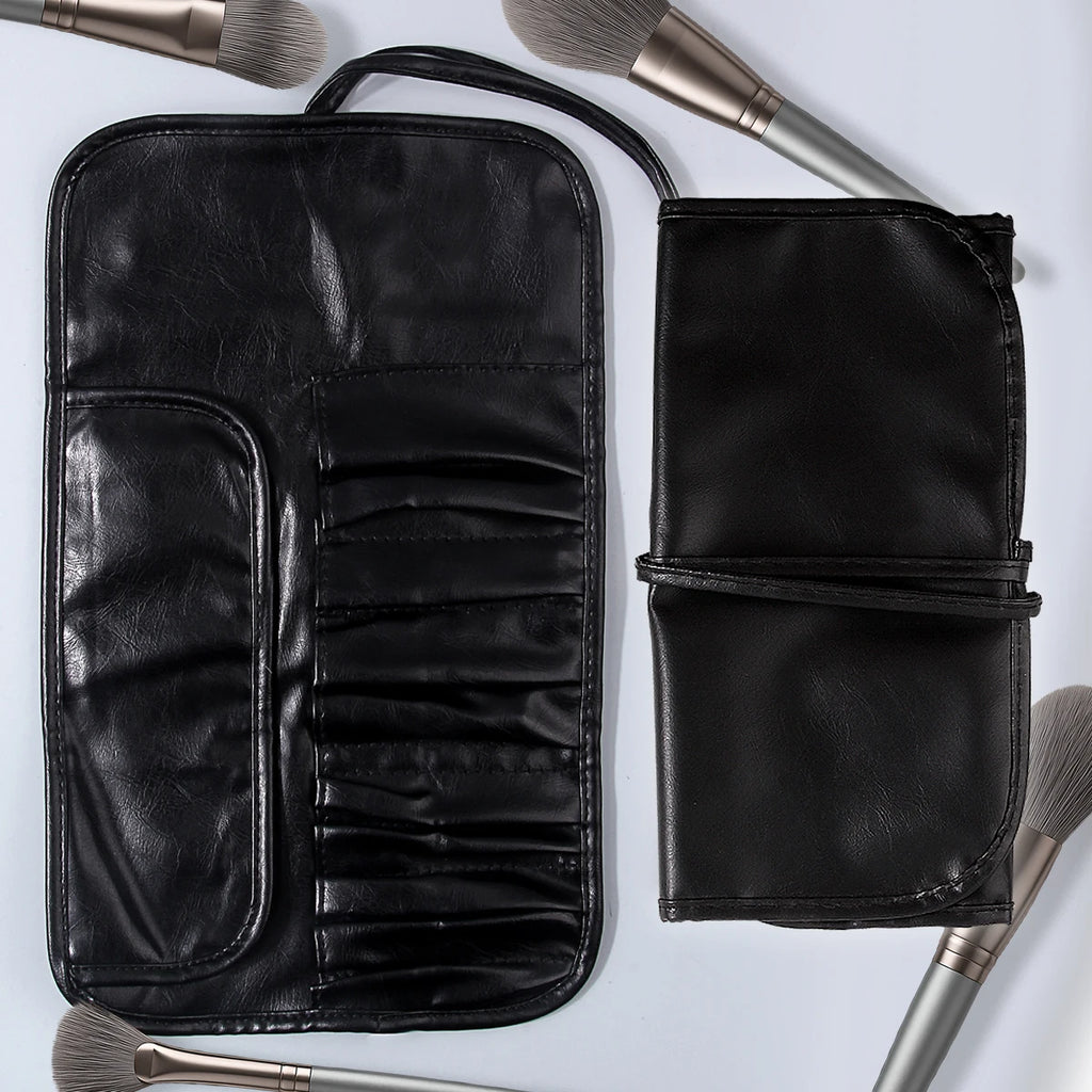 KOSSHOW Black PU Makeup Brush Roll Bag | Foldable Organizer Makeup Brush Bag QXL