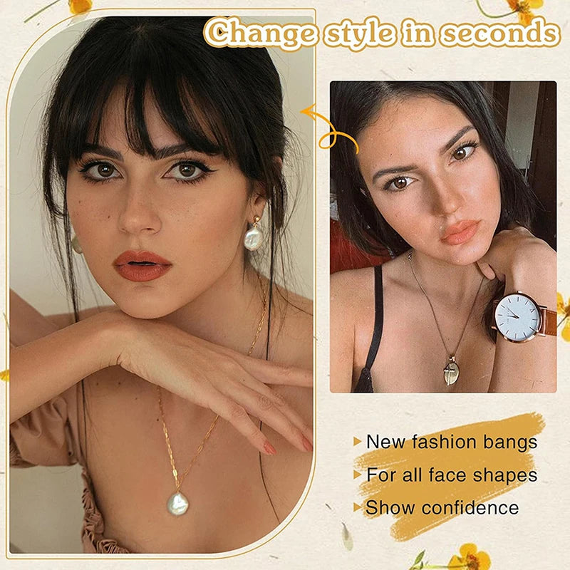 Clip-In Synthetic Air Bangs & Sideburns Hairpiece | Brown Clip-In Hair Bangs QXL