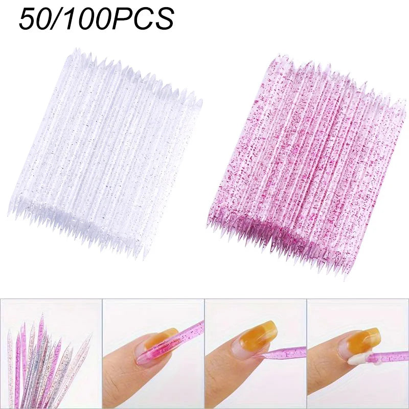 100-Pack Double-End Crystal Cuticle Pusher Sticks – Nail Art Cuticle Pusher Sticks QXL