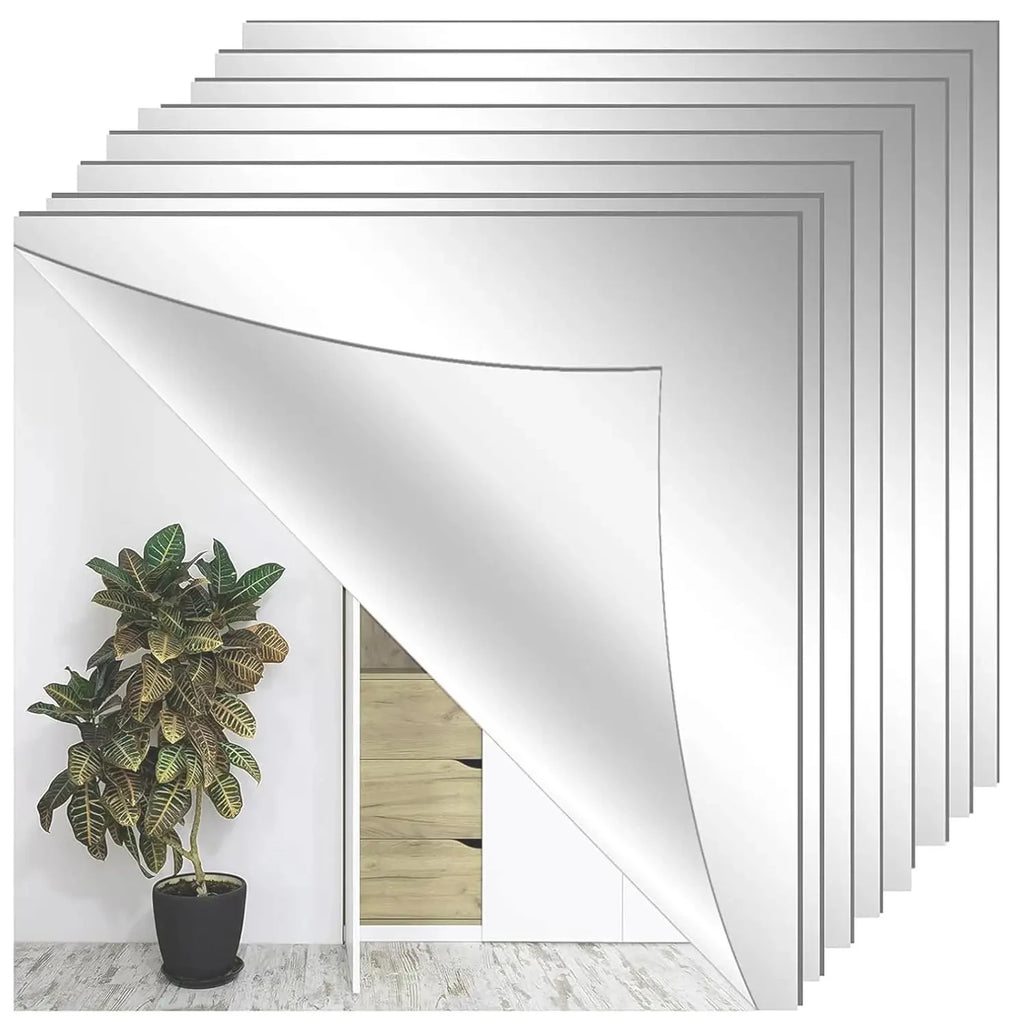 8-Pack Self-Adhesive Acrylic Mirror Tiles 30x30cm Frameless Acrylic Mirror Tiles QXL 8pcs Right Angle