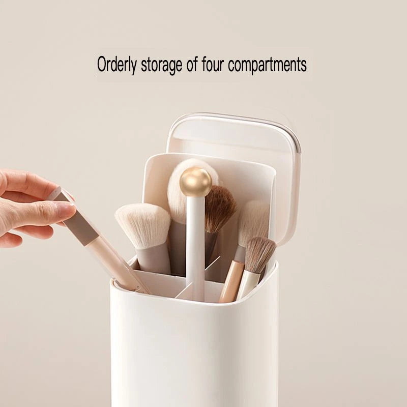 Dust-Proof Makeup Brush Holder Cylinder | Press-Lid Desktop Makeup Brush Holder QXL