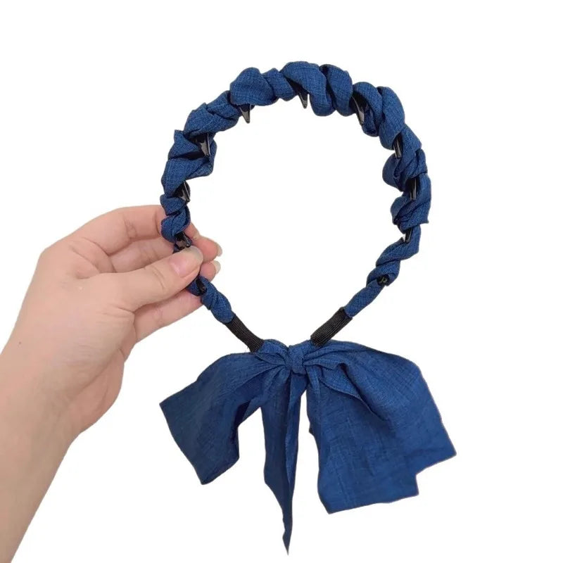 Blue Denim Ribbon Hair Hoop Headband | Korean Style Fashion Headband QXL
