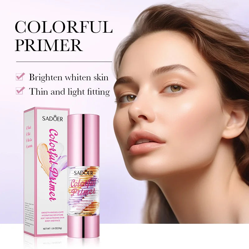 SADOER Tri-Color Brightening Makeup Primer – Hydrating 30g Makeup Primer QXL