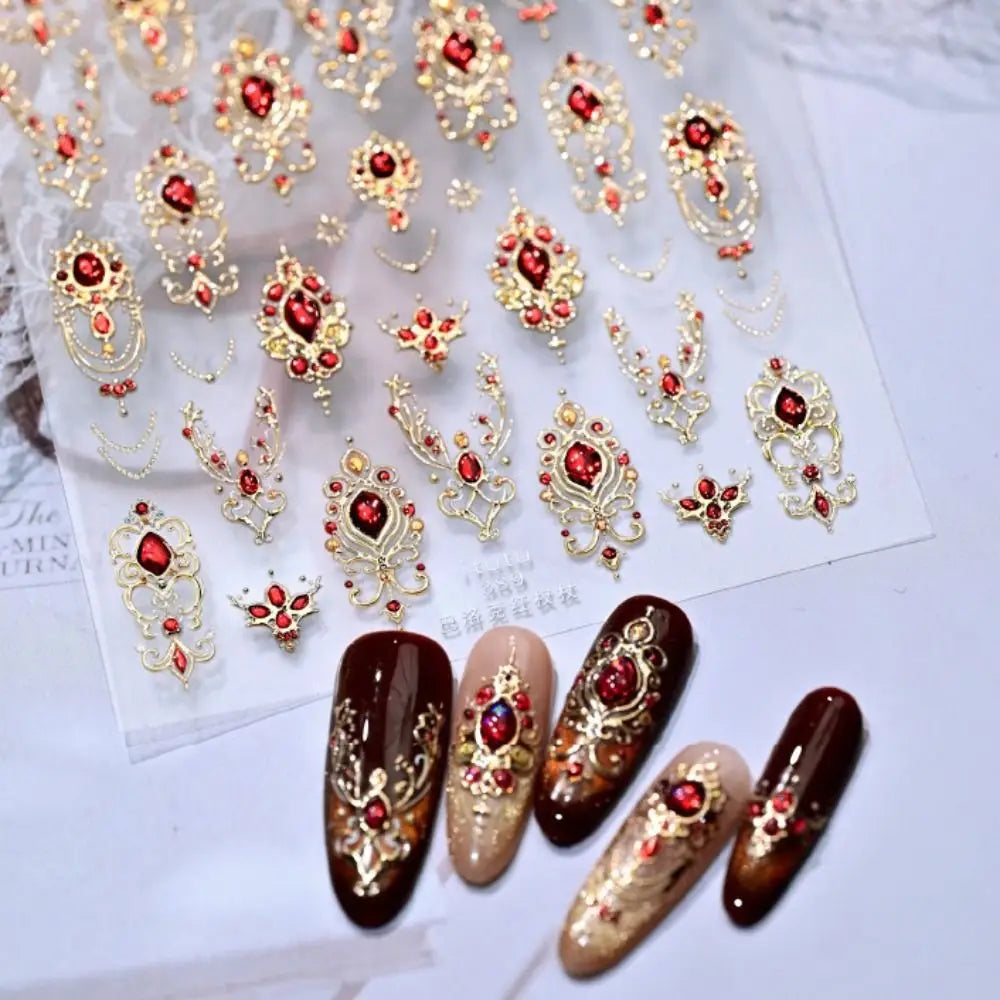 5D Baroque Gemstone Nail Stickers | Emerald & Ruby Scepter Art Nail Art Stickers QXL