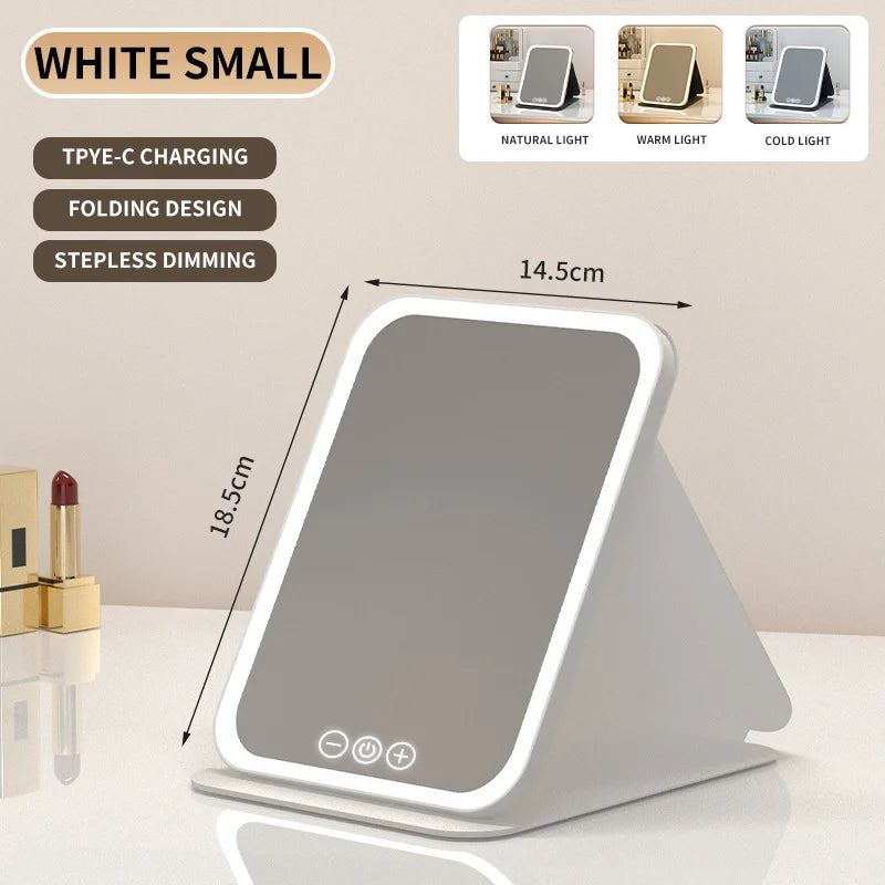 LED Dimmable Makeup Mirror | 3 Color Modes, USB Rechargeable LED Vanity Mirror QXL White