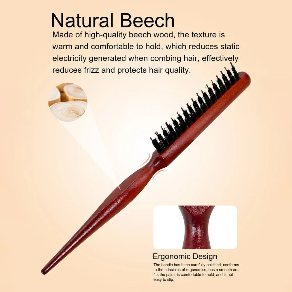 2-Piece Wooden Boar Bristle Hair Brush Set – All Hair Types Boar Bristle Hair Brush QXL
