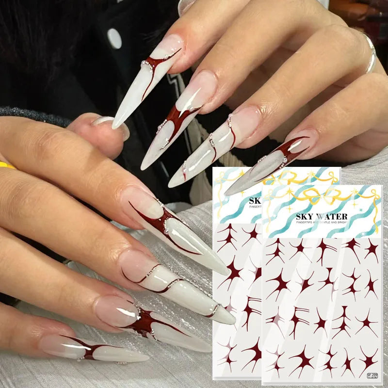 Y2K Red Fire Liner Nail Art Stickers | Crimson Flame Decals Nail Art Stickers QXL