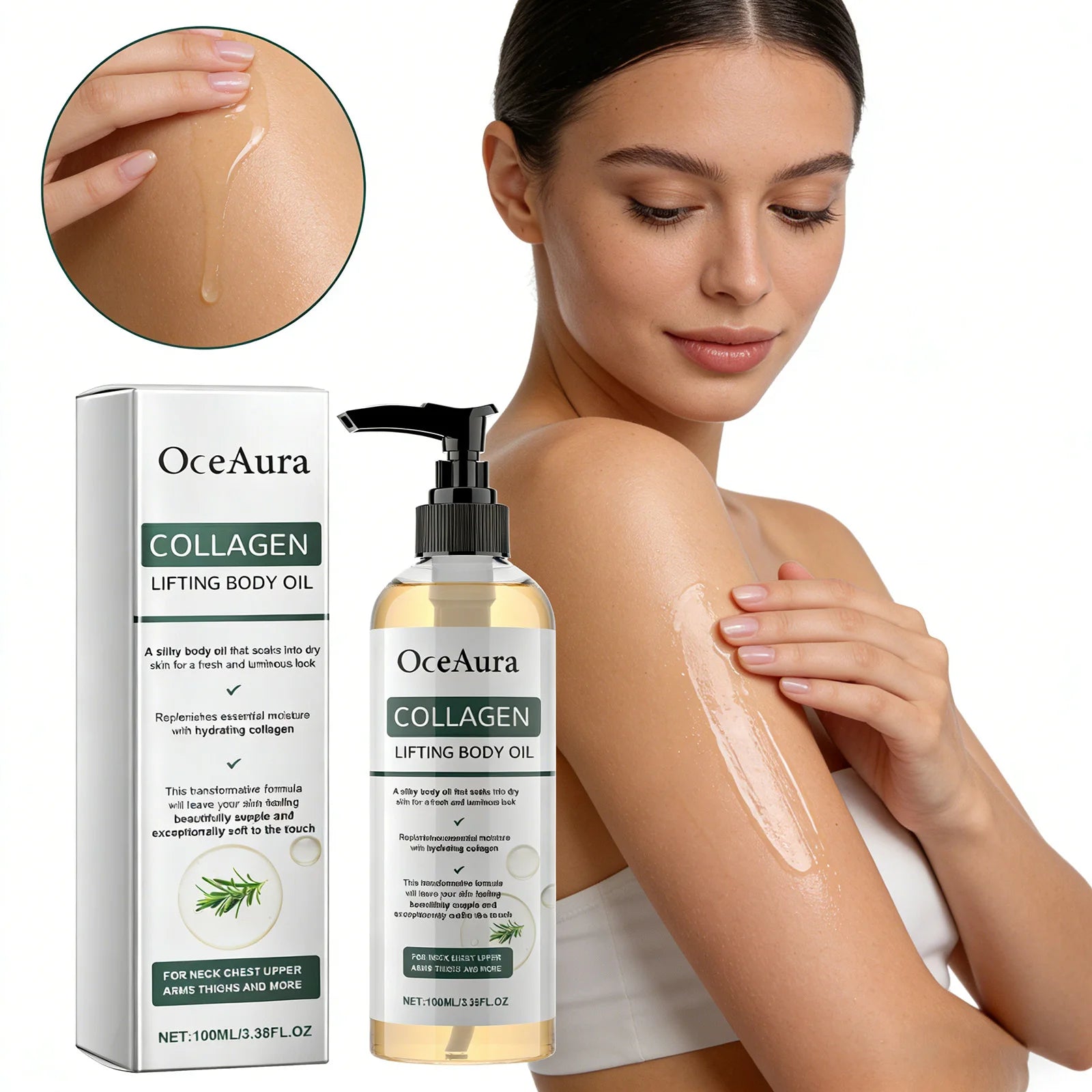 OceAura Collagen Firming Body Oil 100ml | Rosemary Dry Oil Firming Body Oil QXL